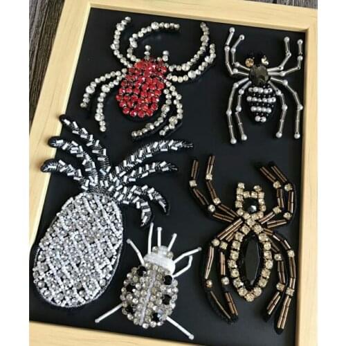 Handmade Rhinestone beaded Patches spider,ladybird,bee Sew on Crystal patch for clothing beading Applique cute patch