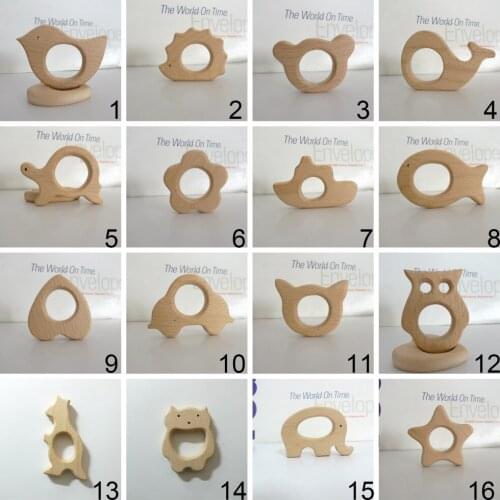44PCS Handmade Natural Newborn Beech Wooden Teether Toys