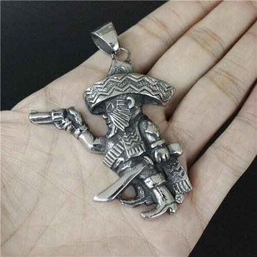 Newest 37g Popular Robber Pendant With Knife And Gun 316L Stainless Steel Biker Style Cool Fashion Western Bandit Pendant