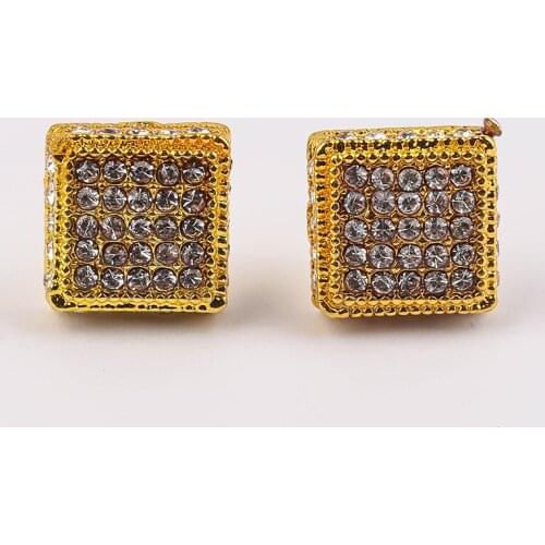 Charm Fulled Crystal Square Stud Earring Men Gold Color Hip Hop Luxury Rhinestone Geometry Earrings for Women Punk Jewelry