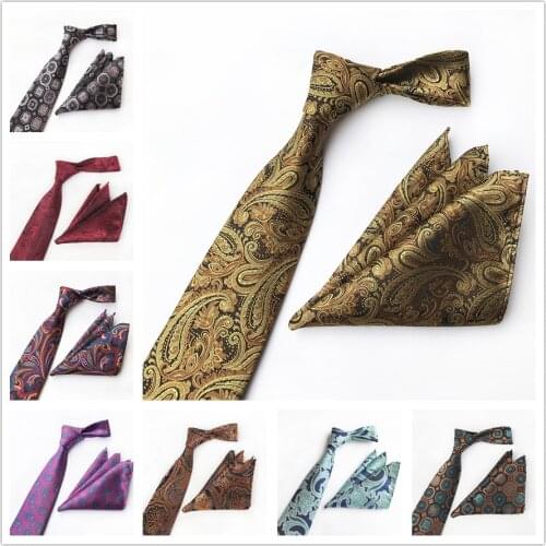 Wholesale 8cm Formal Necktie Set High Quality Woven Ties Sets Luxury Paisley Floral Tie with Pocket Square