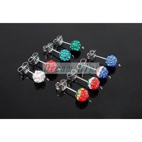 Wholesal Ear Earring Crystal Gem Ear Stud 316L Surgical Steel 24pcs/lot Mixed Color Free Shipping Shambala
