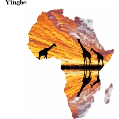 Full Drill Square Diamond Painting Africa Giraffe Sunset Map Diamond Embroidery Icons Picture Rhinestones Needlework Home Decor