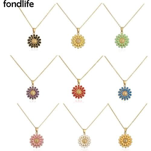 Gold-plated Brass Sunlower Pendant Necklace Women Lady 10 Different Color Copper Chain Pretty Cute Simple Fashion Party Jewelry