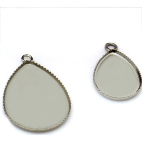 20pcs Stainless Steel Pendant Blank Jewelry with Water drop-shaped Teeth Tray for 13*18/18*25mm Cameo Cabochons,WHOLESALE