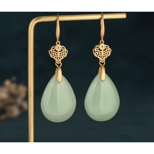 Retro Green Stone Earrings for Women Elegant Palace Ethnic Dating Jewelry 2021 Trend Fashion Friends Gift M4 Dangle Earrings