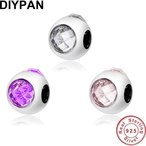 925 Sterling Silver Fit Original Pandora Charm Bracelet 925 Silver 3 Sides Clear Zircon Charm Beads Jewelry Berloque