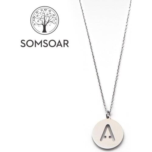 Somsoar Jewelry 2018 Newest Stainless Steel Initial Letter A,G,H,L,M,N,R,S Personalization Charm Pendant Necklace for Women Gift