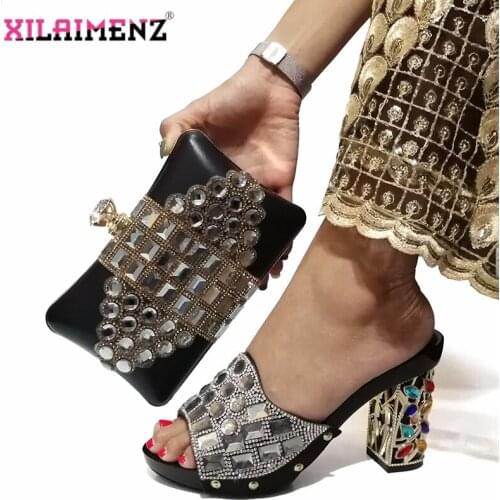 Special Arrivals African Shoe and Bag Set Women African Party Pumps Shoes and Bag to Match with Shinning Crystal for Wedding