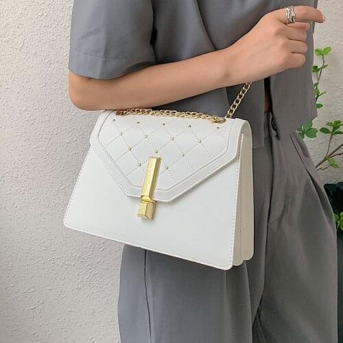 Quilted Chain Small Shoulder Bags for Women Diamond Lattice Crossbody Bag Leather Square Ladies Messenger Bag White Handbags Sac