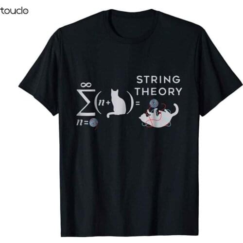 String Theory Cat Funny Black T-shirt S-3XL