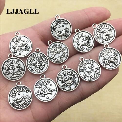 Metal Alloy Tibetan Silver 10pcs Star The Zodiac Charms 12 Constellations Pendants Vintage Fit Necklace Bracelet DIY Jewelry
