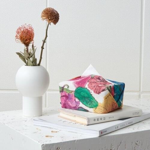 Chinese Style Pumping Tissue Cover Cotton And Linen Living Room Office Car Decorations Creative Flower Patton Tissue Bag