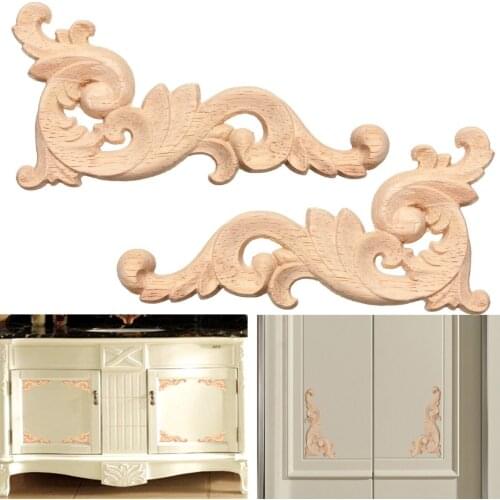 Vintage 1pc Woodcarving Decal Wood Carved Corner Applique Frame Door Decor Wall Doors Furniture Decor Figurines Wooden Miniature