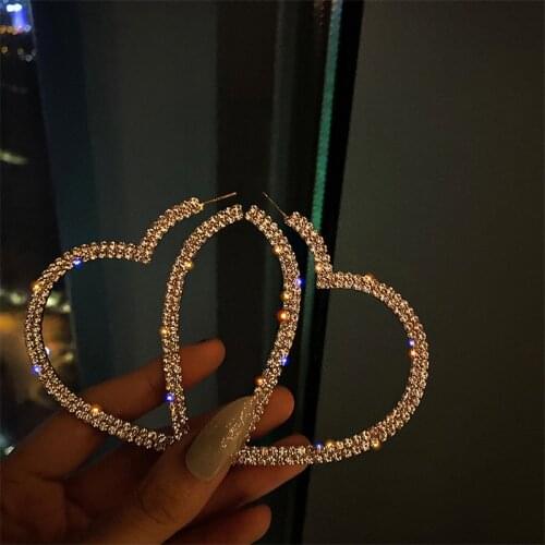 IOY IRENE 925 Needle Heart Crystal Stud Earrings For Women Bijoux Vintage Hyperbole Rhinestone Earrings Statement Jewelry Gifts