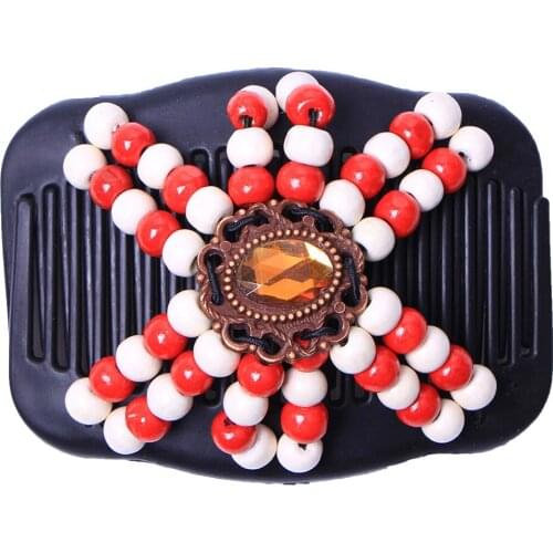 Prettyia Women Stretch Hair Comb Wood Beads Double Clip Hair Accessories