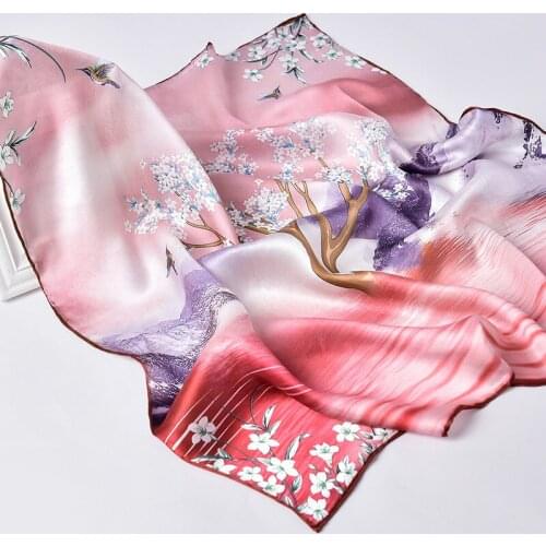 Women Square Silk Scarf Shawl Hijabs Printed Spring Autumn Neckerchief 100% Pure Silk Scarves Satin Silk Scarf Wraps Neck Scarf