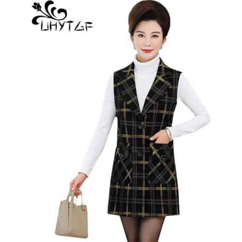 UHYTGF Spring autumn vests for women stripe Fashion mom 5XL plus size vest women Single-breasted casual women vest waistcoat 335