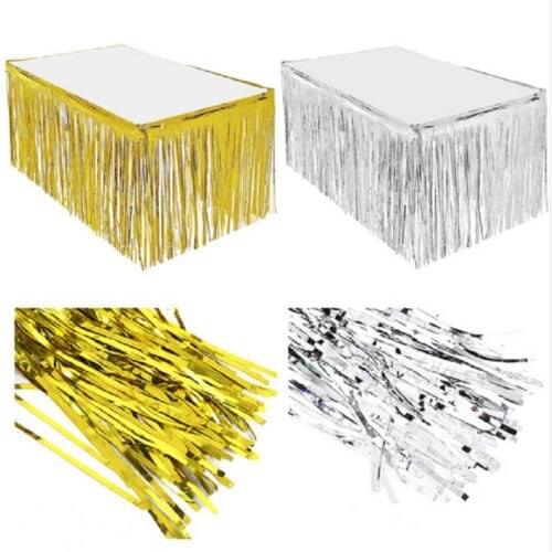 274 x 74CM Party Metallic Fringe Table Skirt Foil Tinsel Many Tulle Tutu Tableware Wedding Decoration Baby Shower Party Table