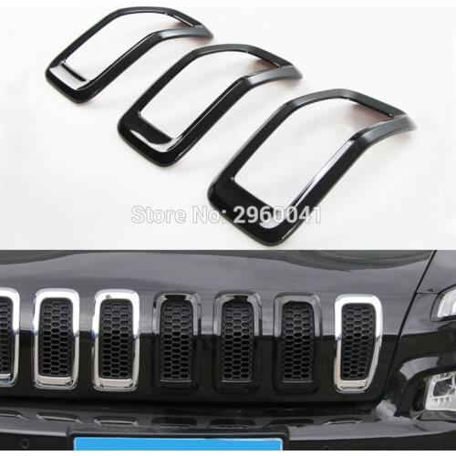 3pcs For Jeep Cherokee 2014 up Black ABS 3D Front Insert Mesh Grill Bright Circle Frame New Auto Car Styling Accessories