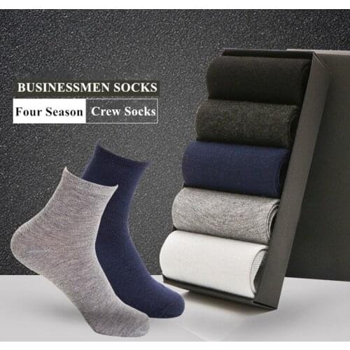5Pairs/lot Business Men Socks Cotton Breathable Casual Socks Man Solid Crew Socks Male Meias Sokken for All Season EU 39-44