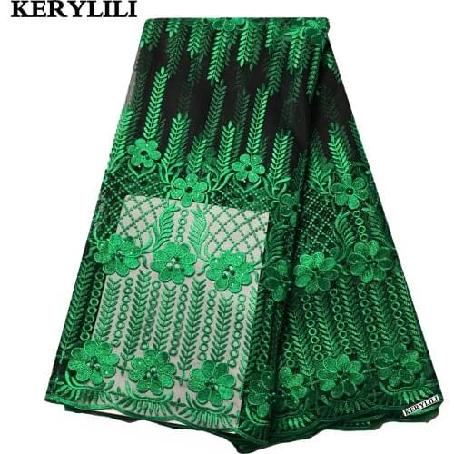 5 Yards Green Tulle Bridal Lace Fabric African Wedding Design Bead&Stone High Quality Nigerian Cotton Material KRL-28724