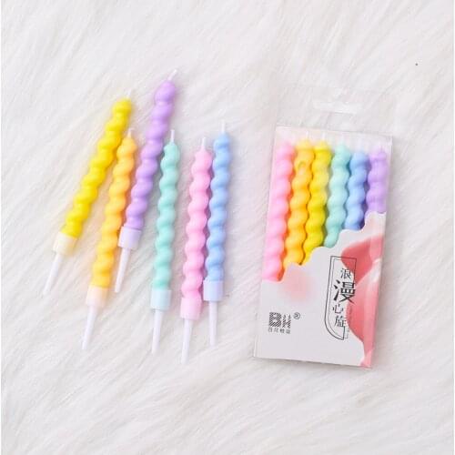 6pcs/set Thread Color Birthday Candles With Stand Cake Candle Party Supplies Wedding Decoration Baby Children Party Atmosphere