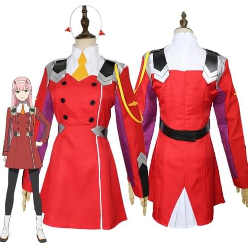 Anime 02 Zero Two Cosplay Costume Red Dress Pink Wig DARLING in the FRANXX Woman Suit Skirt Sweatshirt Headwear Pink Long Wigs