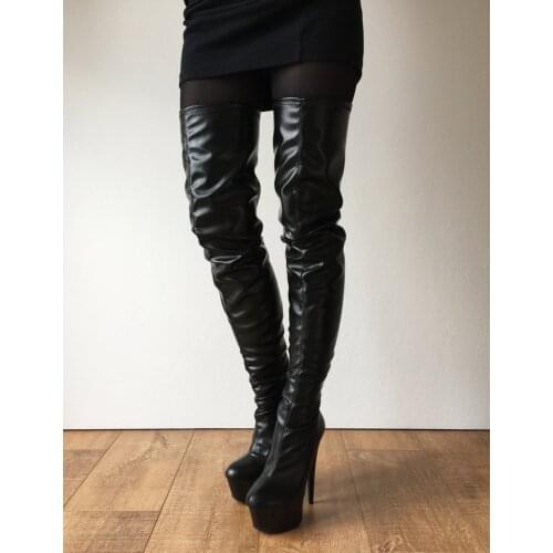 Black Thigh High Boots Women 15Cm Spike Heels Zipper Platform 5Cm Custom Sexy Zipper Shoes Women Designers Ladies Boots