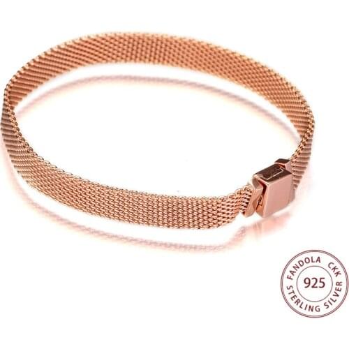 Rose Gold Reflexions Charm Bracelet Argent 925 Sterling Silver Bangles Bracelets for Women Fine Jewelry Making Bijoux