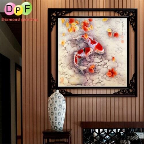 DPF Diamond Mosaic 5D Round Rhinestones DIY The fish Autumn Melody Diamond Embroidery Kits Diamond Painting Cross Stitch