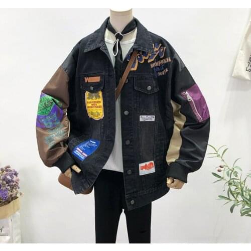 Jeans Jacket Women Fashion Patchwork Lapel Long Sleeve Spliced Female Spring Fall Loose Couples Denim Coat Chaquetas Para Mujer
