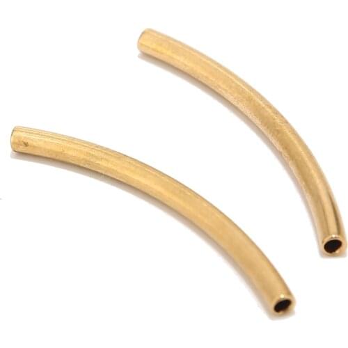 20pcs/lot 40mmx6mm Gold Tone Smooth Long Curved Noodle Tube Spacer Beads for DIY Jewelry Making