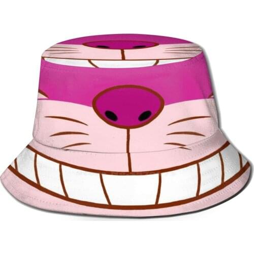 Cheshire Cat Causal Cap Buckets Hat Alice Alicia Cat Quarantine Crazy Smile Confinement Cheshire Funny Animal Pink