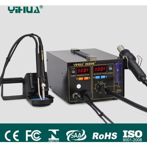 Hot 3 in 1 SMD Rework Station YIHUA 968DB+ Soldering Station With Smoke Absorber