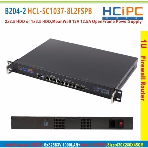 HCiPC B204-2 HCL-SC1037-8L2FSPB,Barebone,C1037U 82583V 8LAN+2FSP 1U Firewall SYSTEM,8LAN Motherboard,1U 8LAN Network Router