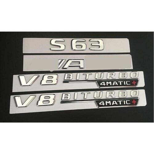 Chrome FOR S63 for AMG V8 BITURBO 4MATIC+ Trunk Fender Badges Emblems for Mercedes Benz