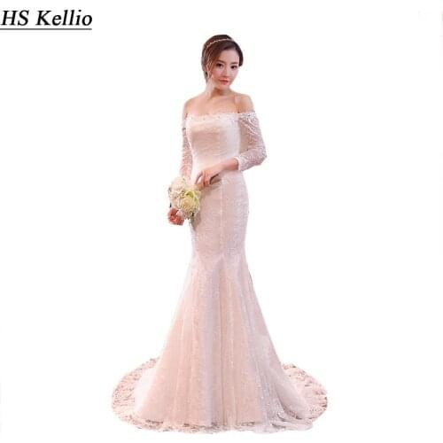 HS Kellio Wedding Dress Mermaid 3/4 Sleeves Off White Trumpet Lace Bridal Dresses