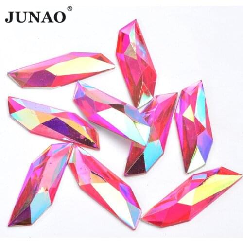 JUNAO 10pcs 15x47mm Rose AB Flatabck Fancy Rhinestone Large Resin Strass Diamond Shiny Decoration Crystal Stones