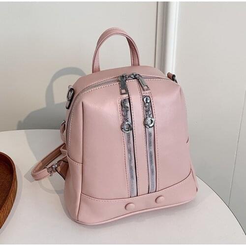 Quality Women Backpack Bags Small PU Leather School Bags for Teenagers Girls Multifunction Female Shoulder Bag lady Daypack pink