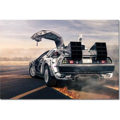 Silk Painting Back To The Future Delorean dmc-12 Car on Fire Artwork Posters and Prints Canvas Wall Art Modern Home Decorations