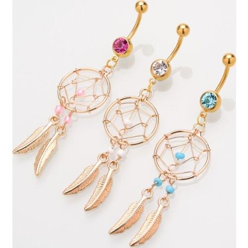 Dream Catcher Leaves Navel Piercing Ombligo Body Jewelry Navel Ring Belly Button Rings Industrial Piercing Nombril Pircing Gift