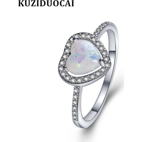 Kuziduocai New Fashion Jewelry Zircon Stainless Steel Opal Heart Wedding Bride Party Rings For Women Girl Mujer Anillos R-926