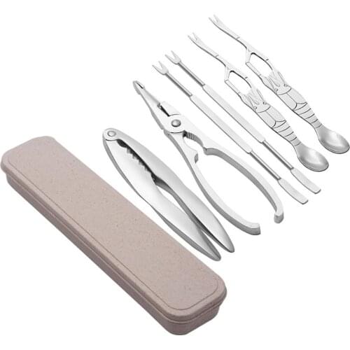LUDA-6Pcs Portable Home Eating Crabs Seafood Tool Creative Kitchen Auxiliary Tools Eco-Friendly Clips Forks With Storage Box