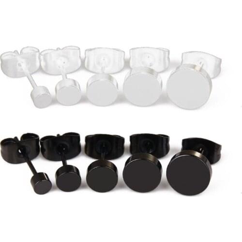 Mens Punk Rock Ear Studs Charm Black Stainless Steel Barbell Earrings 5-10mm T84A