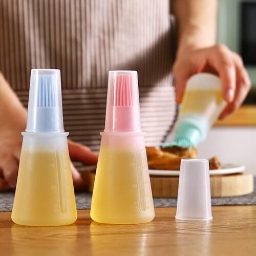 Soft Silicone Oil Brush BBQ Oil Bottle Brush with Lid Olive Oil Baking Cooking Basting Brushes for Barbecue Meat Kitchen Gadget