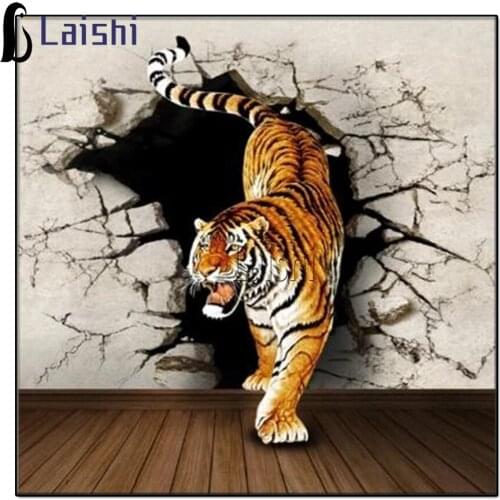 New diamond painting animals Tiger breaking through the wall diamond embroidery for sale diamond painting full-page mosaic decor