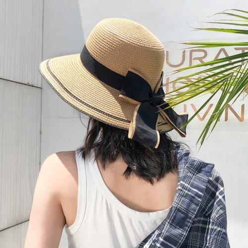 New summer Bow womens hats sun protection hat sun hats summer straw hat sun visor Beach sun protection Bucket hats for women