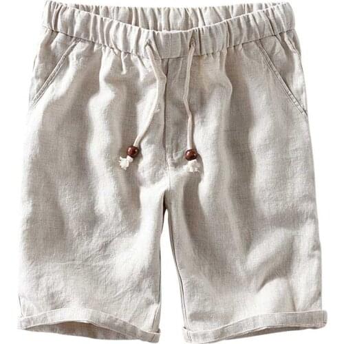 New Arrival Summer Casual Linen Short Men Straight Loose Baggy Boartshorts Elastic Waist with Drawstring Male Beach Short