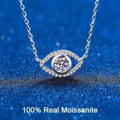 Real Sterling Silver Moissanite Necklace 0.5ct Brilliant Diamond Open Evil Eye Pendant Necklace for Women Men Gift Fine Jewelry